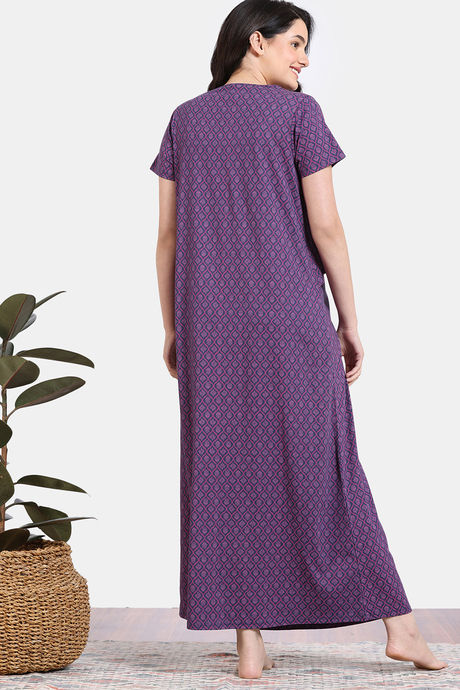 Zivame Maternity Petal Dreams Knit Cotton Full Length Nightdress - Medieval Blue — image 3